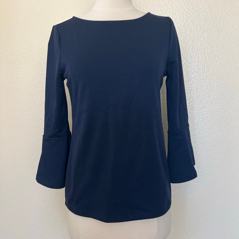 Ann Taylor navy blue bell sleeve blouse top 3/4 sleeve